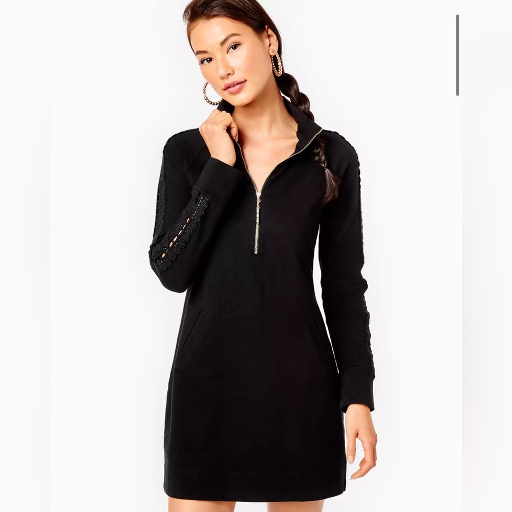 Lilly Pulitzer Skipper Solid Popover dress with lace trim sleeves  in onyx Med